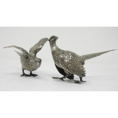 848 - A pair of modern silver Pheasants, London 1963 maker E.B. 5 inches