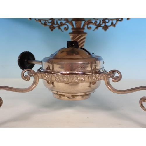 919 - A white metal Flambe Pan and Cover on ornate stand with spiral supports and paw feet, with spirit bu... 