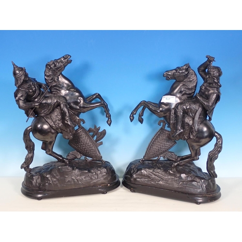 937 - Two pairs of Spelter Marley Horses on oval bases, 17in