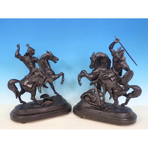 937 - Two pairs of Spelter Marley Horses on oval bases, 17in