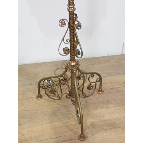 947 - A Victorian brass telescopic Standard Lamp with spiral column on scroll tripod base (failed PAT, no ... 