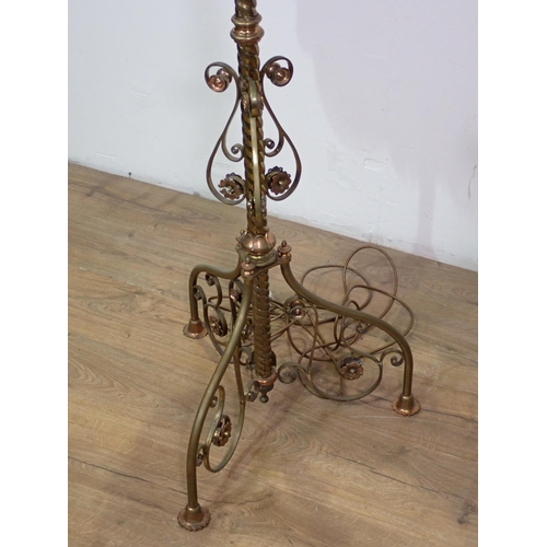 947 - A Victorian brass telescopic Standard Lamp with spiral column on scroll tripod base (failed PAT, no ... 