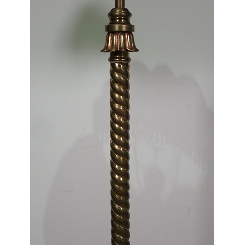 947 - A Victorian brass telescopic Standard Lamp with spiral column on scroll tripod base (failed PAT, no ... 