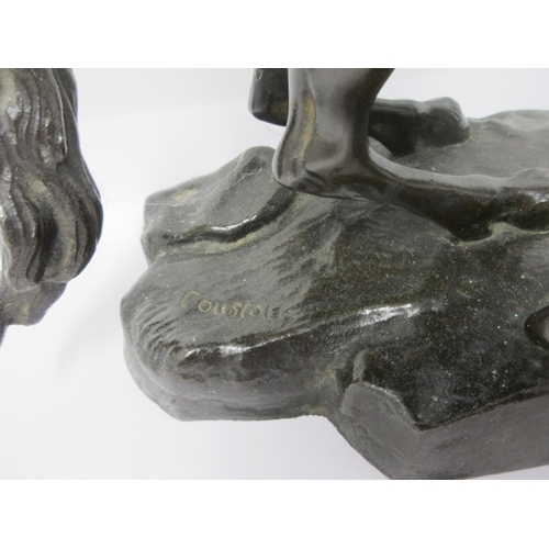 958 - After G. Coustou, a pair of bronze Figures of Marley Horses on naturalistic bases, 11 1/2in