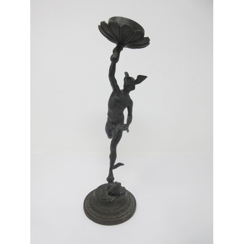 960 - A metal Figure of Mercury on circular base, 11in, A/F, and two metal Whippets, 7in, A/F