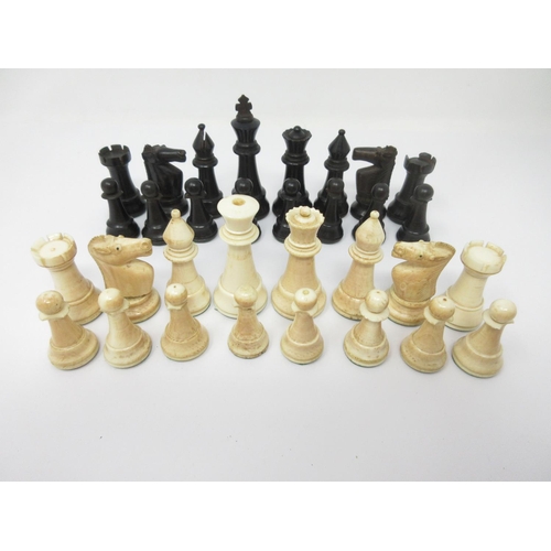 967 - A black and white Chess Set in two division box with sliding lid, 8x4in, several items A/F