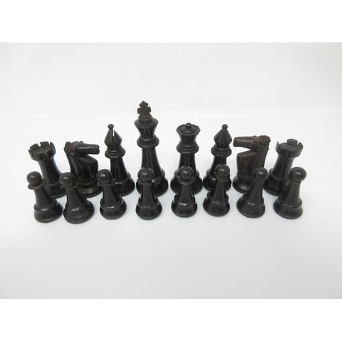 967 - A black and white Chess Set in two division box with sliding lid, 8x4in, several items A/F