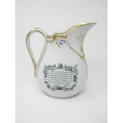 979 - A Victorian Davenport Jug painted 'James Stubbs 1856' God Speed the Plough with verse, etc, 9in, imp... 