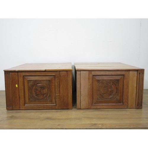 103 - A pair of carved oak Bedside Stands 2ft 7 1/2in W x 1ft 4in H