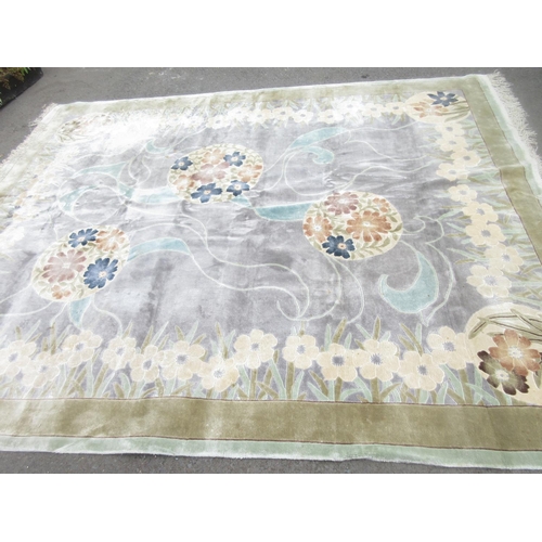 1 - A good quality bordered Chinese Carpet with floral design on pale grey and blue ground, 8ft x 10ft