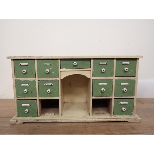 123 - A white and green painted Spice Cupboard, 1ft 11in W and a Coleman's Starch Box, 19in W