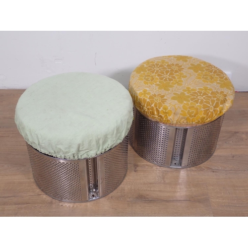 125 - Two circular stools made from the drums of washing machines, 19in diam