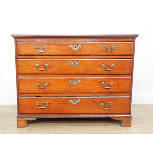 13 - A 19th Century oak Chest of four long drawers on bracket supports, 3ft 4in W x 2ft 7in H