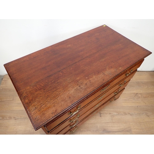 13 - A 19th Century oak Chest of four long drawers on bracket supports, 3ft 4in W x 2ft 7in H