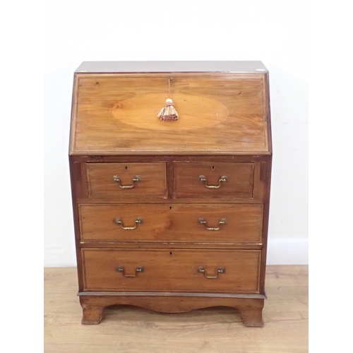 134 - An Edwardian mahogany Bureau fitted two short and two long drawers, 2ft 6in W