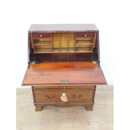 134 - An Edwardian mahogany Bureau fitted two short and two long drawers, 2ft 6in W