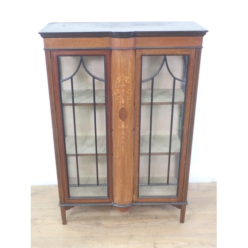 142 - An Edwardian mahogany Display Cabinet with a pair of glazed doors on squared supports, 4ft 5in H