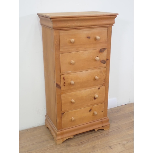 147 - A tall pine Chest with a frieze drawer above five drawers on bracket supports, 4ft 3in H x 2ft 3in W