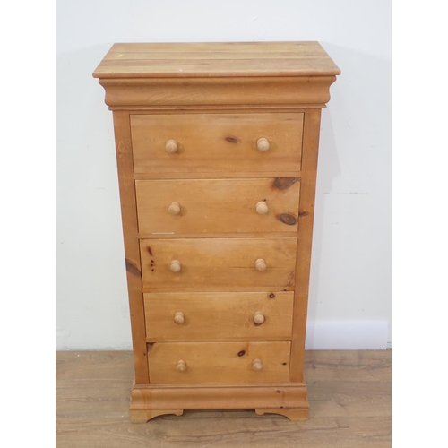 147 - A tall pine Chest with a frieze drawer above five drawers on bracket supports, 4ft 3in H x 2ft 3in W