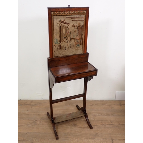 148 - A 19th Century rosewood Stand, with pull-up firescreen and fitted frieze drawer, 2ft 9in H