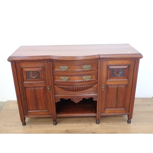 15 - An Edwardian walnut Sideboard fitted drawers and cupboards on turned supports, 5ft W x 3ft 2in H