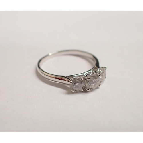 158 - A Diamond three stone Ring claw-set brilliant-cut stones, total diamond weight 1ct, in 18ct white go... 