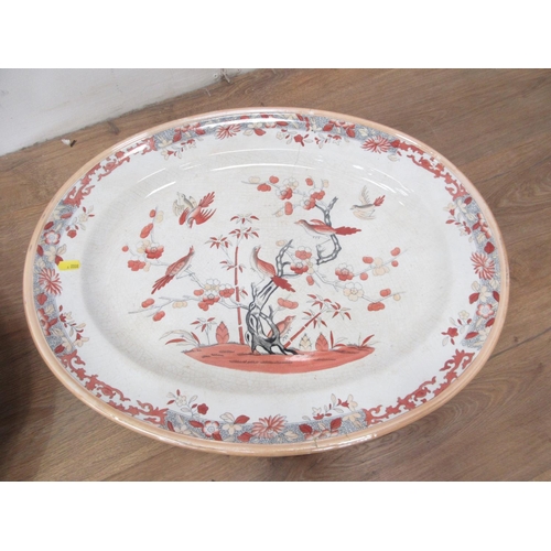 16 - A Victorian Minton Meat Dish decorated birds amongst flowering branches, 1ft 11in A/F, a 19th Centur... 