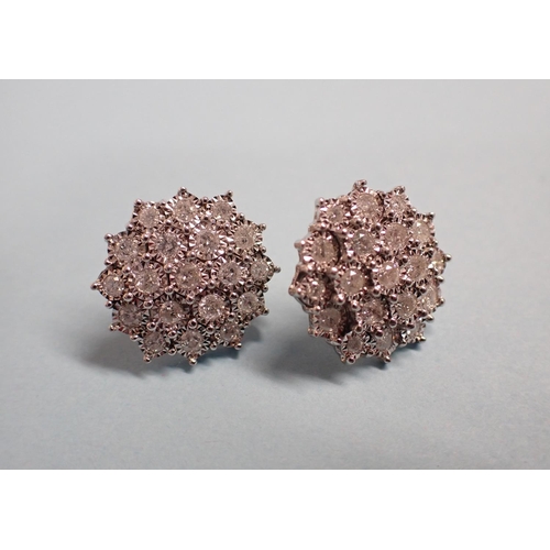 162 - A pair of Diamond Cluster Earrings each illusion-set nineteen brilliant-cut stones