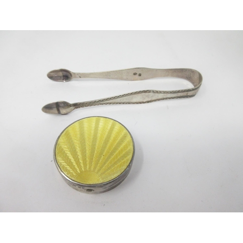 211 - A George V silver and yellow guilloche enamel Powder Compact, Birmingham 1929, and a pair of George ... 