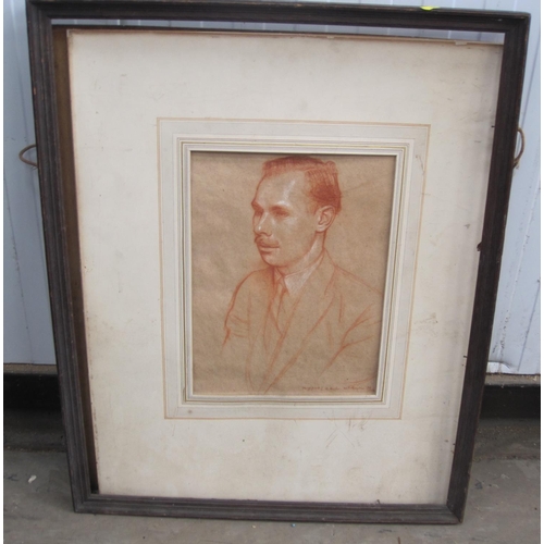 266 - SIR WILLIAM ROTHENSTEIN. Portrait of a Gentleman, believed to be L.M.Austin, quarter-length, red cra... 