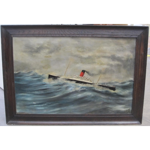 294 - ENGLISH SCHOOL, c1910. A Steamer in a Rough Sea, oil on canvas, 20 x 31in