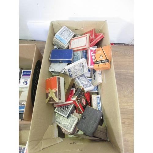 306 - Two boxes of various old Playing Cards, German Bank Notes etc.