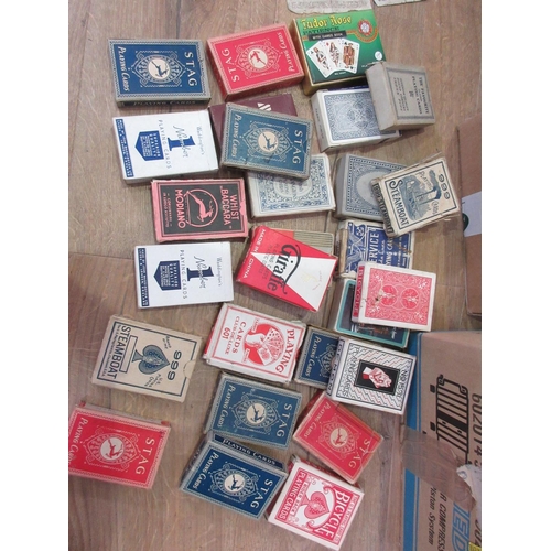 306 - Two boxes of various old Playing Cards, German Bank Notes etc.