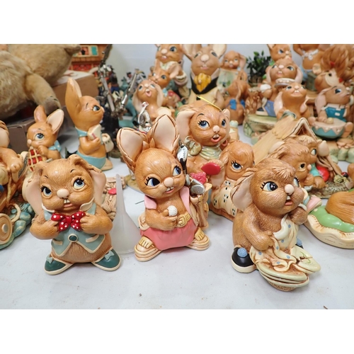 347 - A large quantity of Pendelfin Figurines, a quantity of metal figurines, 2 old Teddy Bears, etc