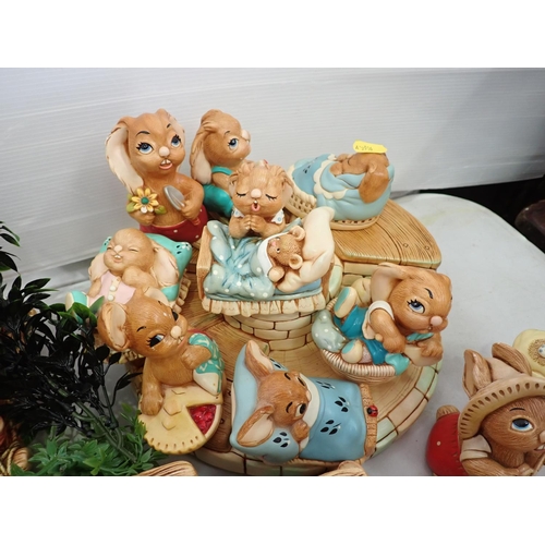 347 - A large quantity of Pendelfin Figurines, a quantity of metal figurines, 2 old Teddy Bears, etc