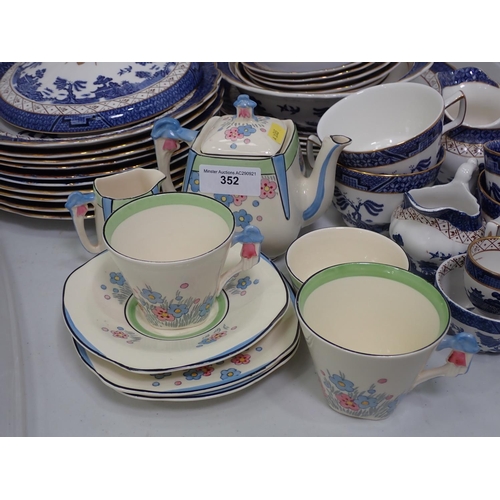 352 - Real Old Willow pattern part Dinner Service, Burleighware early morning Tea Set