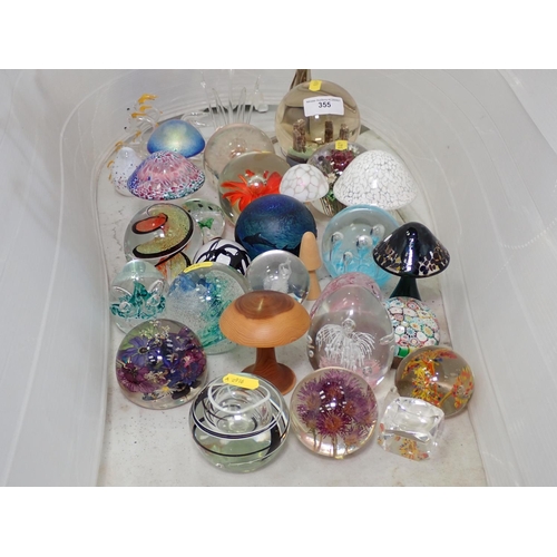 355 - A collection of glass Paperweights and other glass items