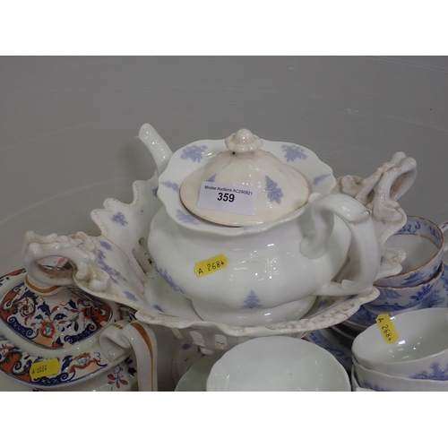 359 - Victorian Staffordshire Imari style part Tea Services, Comport and cups and saucers with purple moul... 