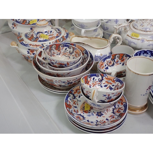 359 - Victorian Staffordshire Imari style part Tea Services, Comport and cups and saucers with purple moul... 