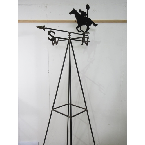 36 - A metal horse and jockey Weather Vane on tapering stand, 7ft 6in H