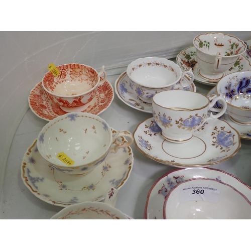 360 - A selection of Cups and Saucers with assorted designs, Coalport and other Staffordshire