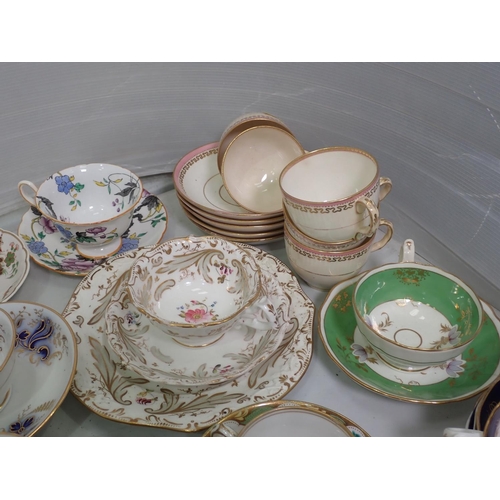 360 - A selection of Cups and Saucers with assorted designs, Coalport and other Staffordshire