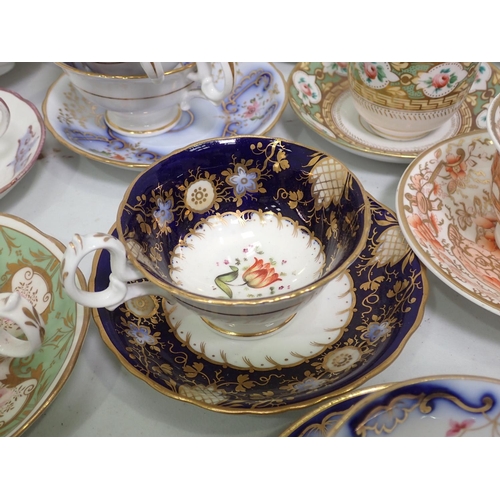 360 - A selection of Cups and Saucers with assorted designs, Coalport and other Staffordshire