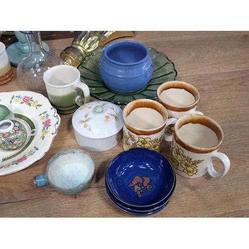 398 - Two brass Brackets and a box of various china and glass