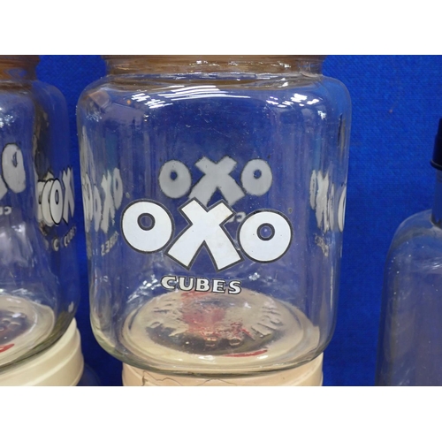 425 - Three glass Jars and four Oxo cube glass Jars