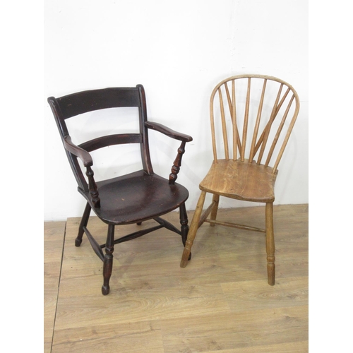 45 - A Yealmpton stick back Chair with turned supports and stretchers and an Oxford Elbow Chair with turn... 