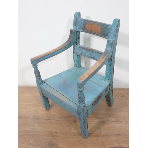 454 - A blue painted child's Elbow Chair, 20in H