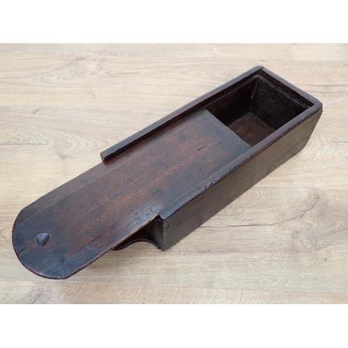 455 - An antique fruitwood Candle Box with sliding cover, 16in