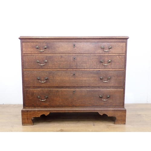 46 - A 19th Century oak Chest of four long graduated drawers on bracket supports, 3ft 5in W x 2ft 10in H