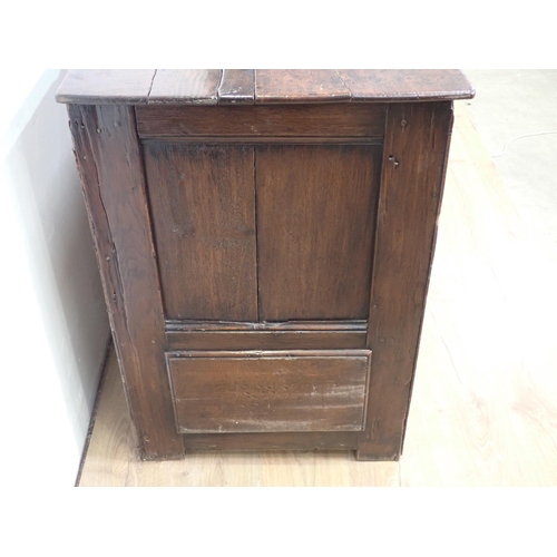 471 - An antique oak Mule Chest with hinged cover, panelled front above two drawers, 4ft 7in W